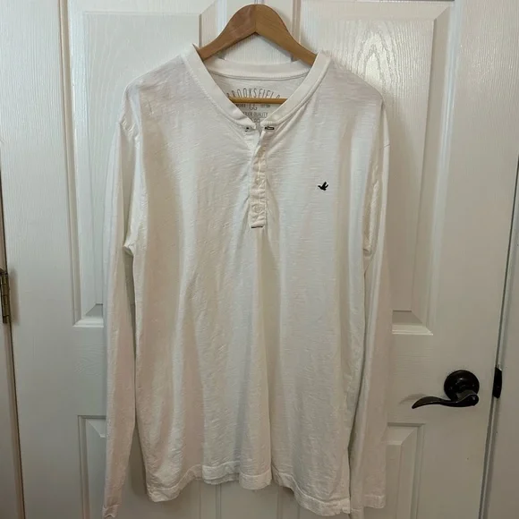 Brooksfield White Long Sleeve Henley Shirt - Picture 1 of 6